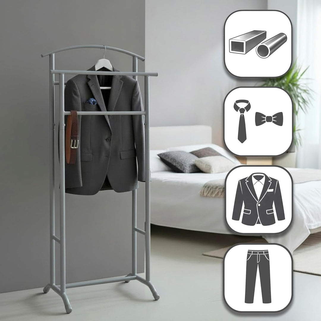 HAKU Möbel Herrendiener Schlafzimmer grau Stahlrohr stummer Diener grey - Masse: B 48 x H 107 x T 36