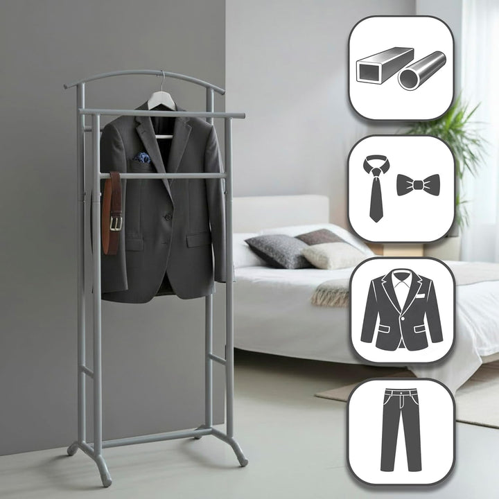 HAKU Möbel Herrendiener Schlafzimmer grau Stahlrohr stummer Diener grey - Masse: B 48 x H 107 x T 36