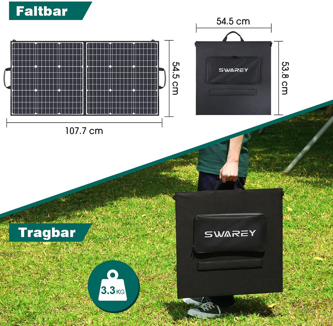 SWAREY Faltbares Solarpanel 100W Monokristallines Solar Ladegerät mit 2 USB-Anschluss, 18V DC Ausgan