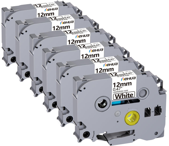 6x Hehua Ersatz für Brother Tze 231 Tz231 Schwarz auf Weiss Schriftband P Touch Tze 12mm Laminiert B