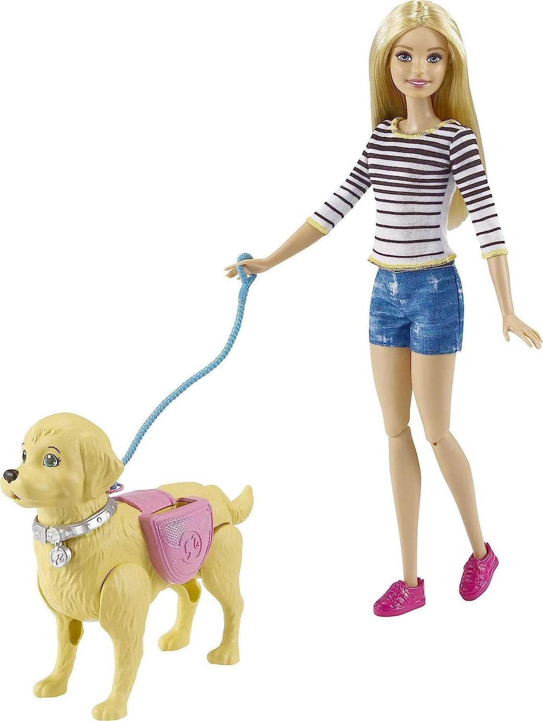 Barbie Walk and Potty Pup, Puppe mit blonden Haaren und laufendem Hund, Kotschaufel, Accessoires, in