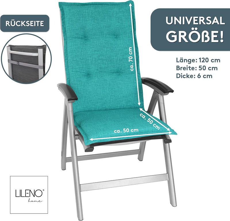 LILENO HOME Gartenstuhl Auflagen als [1er Set - Hochlehner] in Aqua - Bequeme Liegen als Sitzauflage