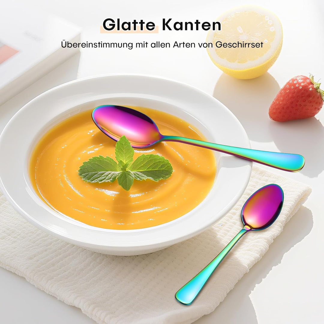 Besteck Set 6 Personen, 30 Teilig Regenbogen Besteckset mit Messer Gabel Löffel, Essbesteck Set Edel