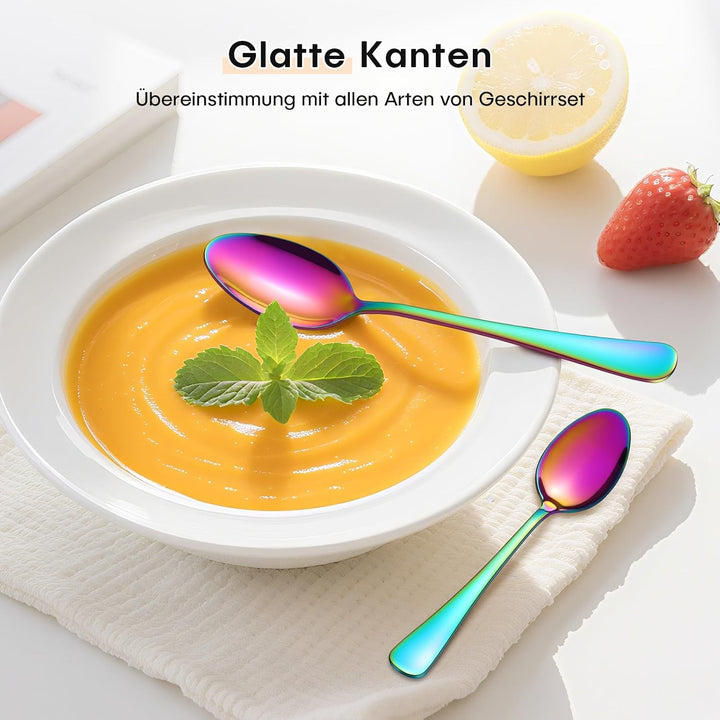 Besteck Set 6 Personen, 30 Teilig Regenbogen Besteckset mit Messer Gabel Löffel, Essbesteck Set Edel