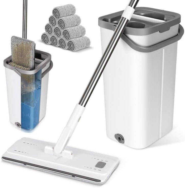 Myiosus Wischmopp Set mit Eimer, Putzeimer mit Wischmop, Bodenwischer mit Auswringfunktion, 10 Mikro