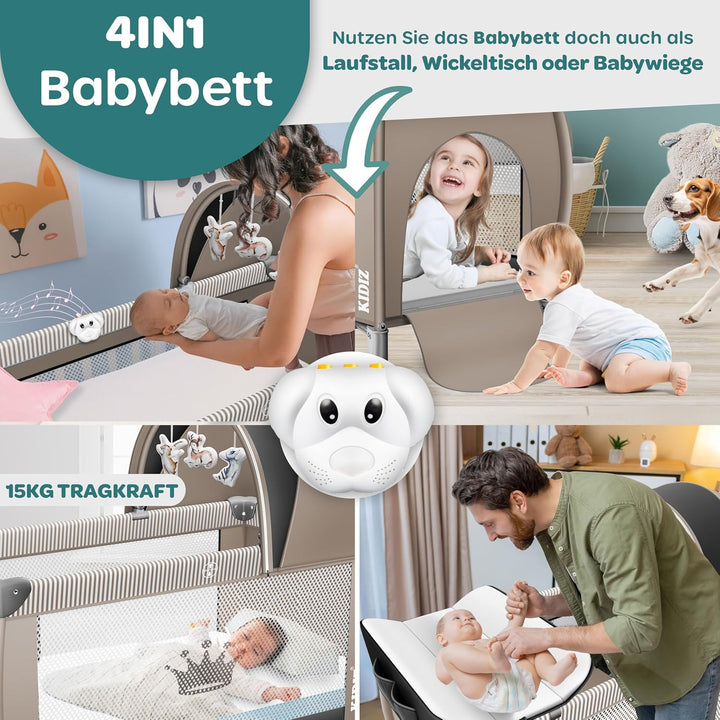 Kidiz® Babybett Reisebett Kinderreisebett klappbar mit Matratze & Räder 120x60, Seiteneingang, Wicke