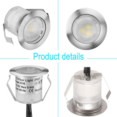 6 Stück LED Einbaustrahler led Bodeneinbauleuchte IP67 wasserdicht 0.6W Ø30mm led Einbauleuchte Terr