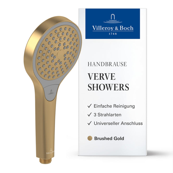 Villeroy & Boch Verve Showers Duschkopf, Handbrause mit 3 Strahlarten per Knopfdruck, EasyClean, Was