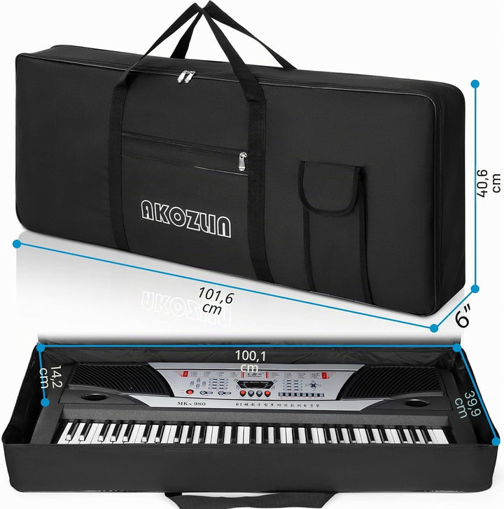 AKOZLIN Tragbare, gepolsterte Keyboard-Tasche mit 61 Tasten, Masse: 101,6 x 15,2 x 40,6 cm, Gigbag f