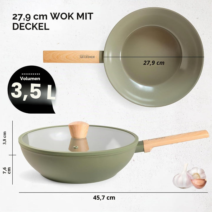 Romertopf Wok 28 cm mit Glasdeckel, 3,52 l Fassungsvermögen, Aluminium mit Keramik Antihaftbeschicht