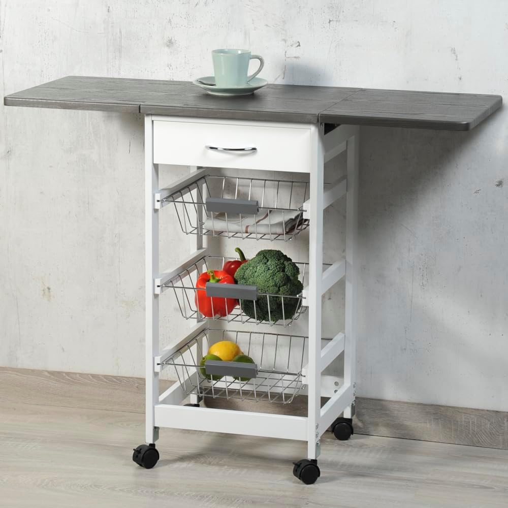 Kesper | Küchenwagen, Material: Holz, Masse: 45/97 x 37 x 75,5 cm, Farbe: Weiss, Grau | 25816 13
