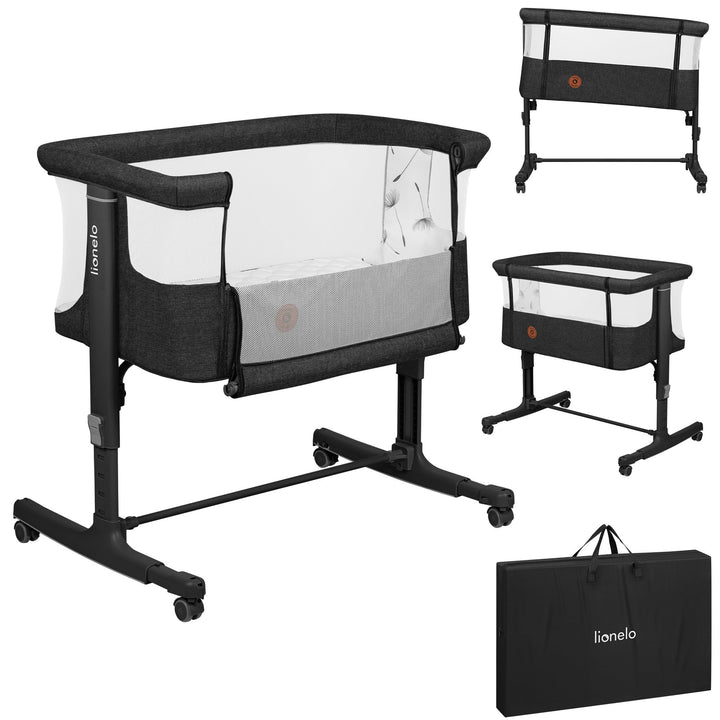 Lionelo Aurora 3 in 1 Babybett bis 9 kg, Beistellbett, Wiege, Höhenverstellug und Einstellung der Ne