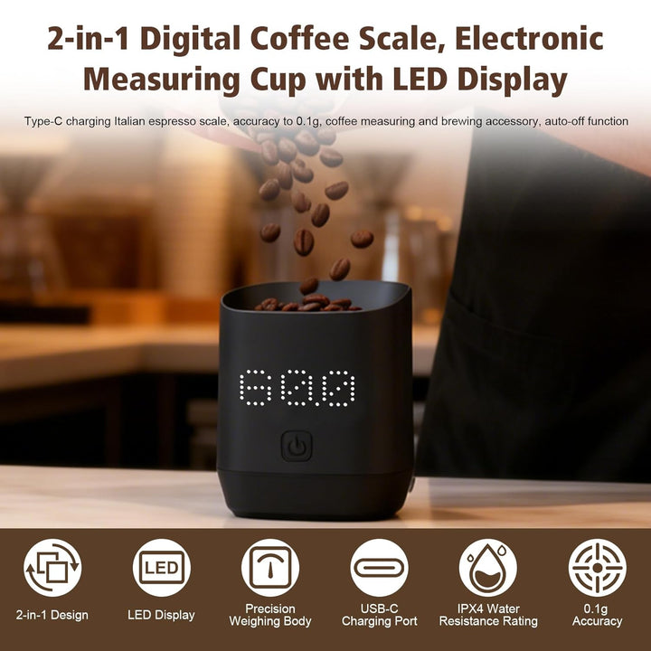 Digitales Dosierbecher mit LED-Display,Kaffee Waage Digital,Type-C Wiederaufladbare Espresso Waage m