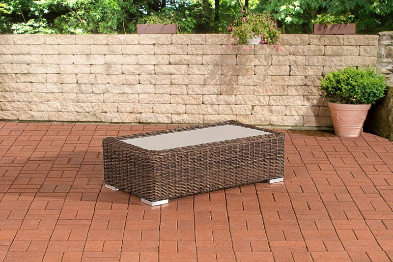 CLP Polyrattan Loungetisch Madeira I Gartentisch Mit Glasplatte I Beistelltisch Aus Rundrattan, Farb