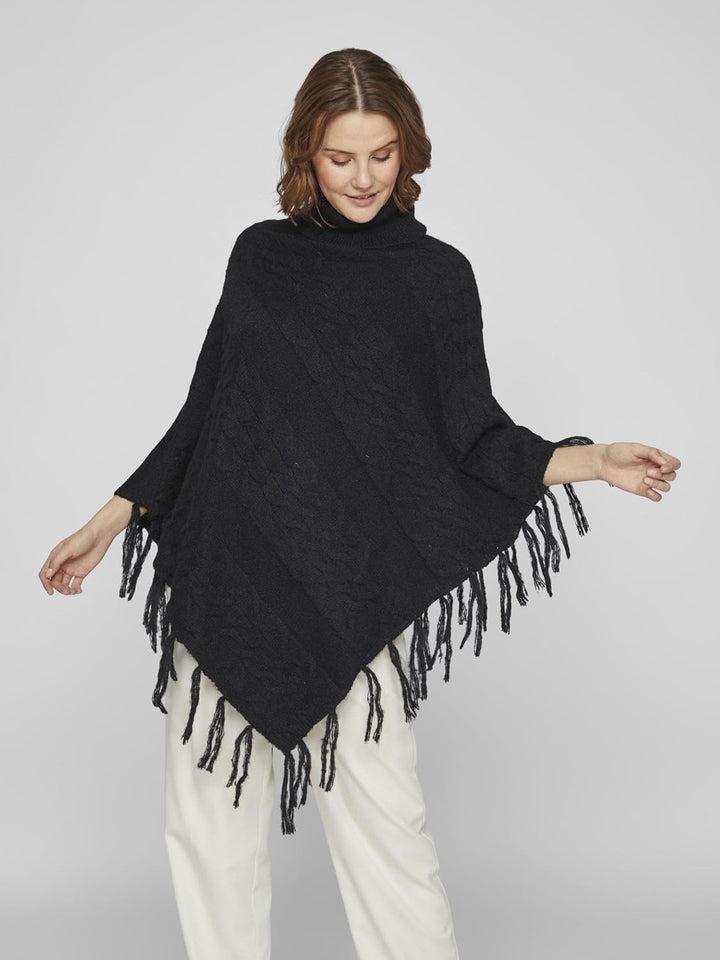 Vila Damen Vichinti New Rollneck Knit Poncho/Su Strickponcho Einheitsgrösse Schwarz, Einheitsgrösse