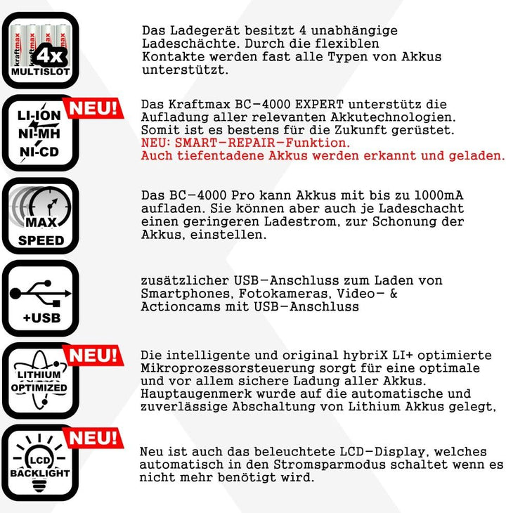 Original BC-4000 EXPERT Ladegerät + 8 Panasonic Eneloop Mignon AA Akkus - Set mit Ladestation und Ak