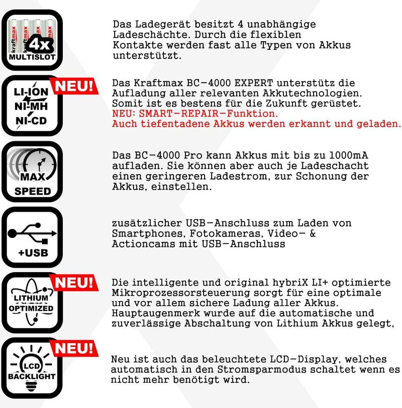 BC-4000 EXPERT - Universal Akku Ladegerät SMART Li-Ion Technology und Innenwiderstandsmessung - für