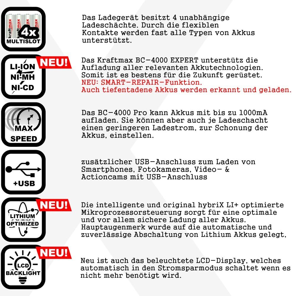 BC-4000 EXPERT - Universal Akku Ladegerät SMART Li-Ion Technology und Innenwiderstandsmessung - für