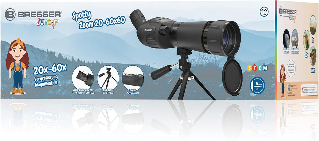 Bresser Junior Spektiv Spotty 20-60x60 mit stufenloser Zoomfunktion, 360° drehbarem Tubus, voll verg