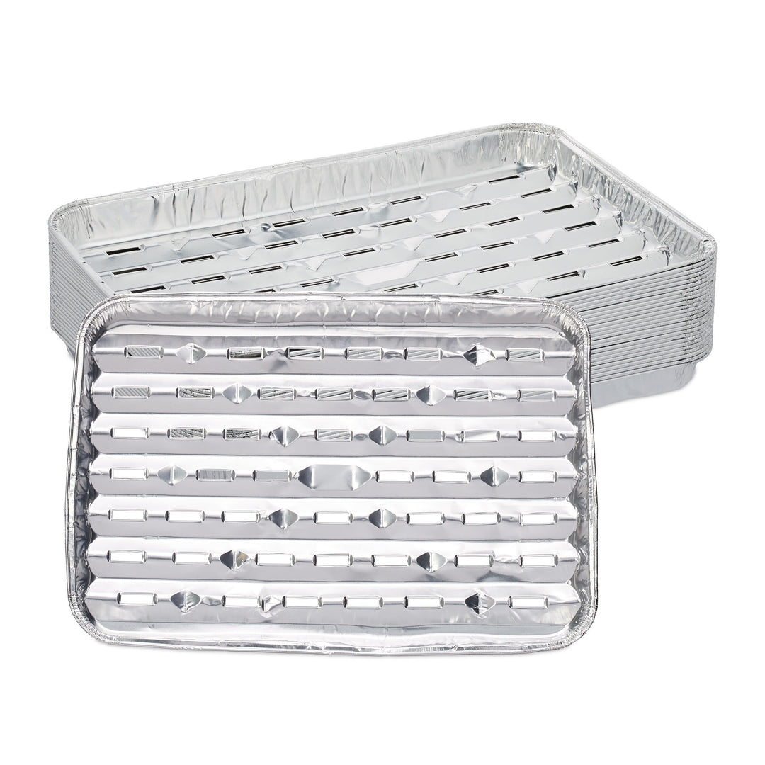 Relaxdays Grillschale Alu, 25er Set, BxT: 34 x 22 cm, Aluminiumschale mit Löchern, bis 260°C, Grill