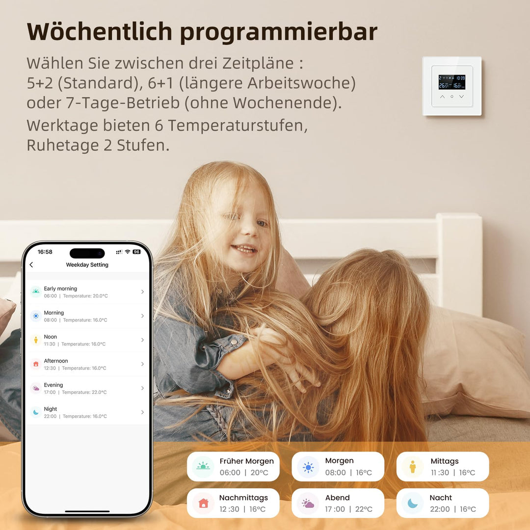 MIUCDA Smart WLAN Thermostat 55x55mm, Elektrische Fussbodenheizung Raumthermostat Digital Heizungsth