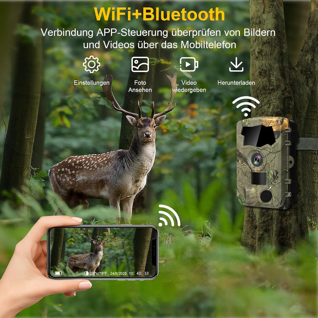 5K Wildkamera WLAN, 64MP Full HD Wildkamera mit Handyübertragung App, Infrarot Wildtierkamera mit 64