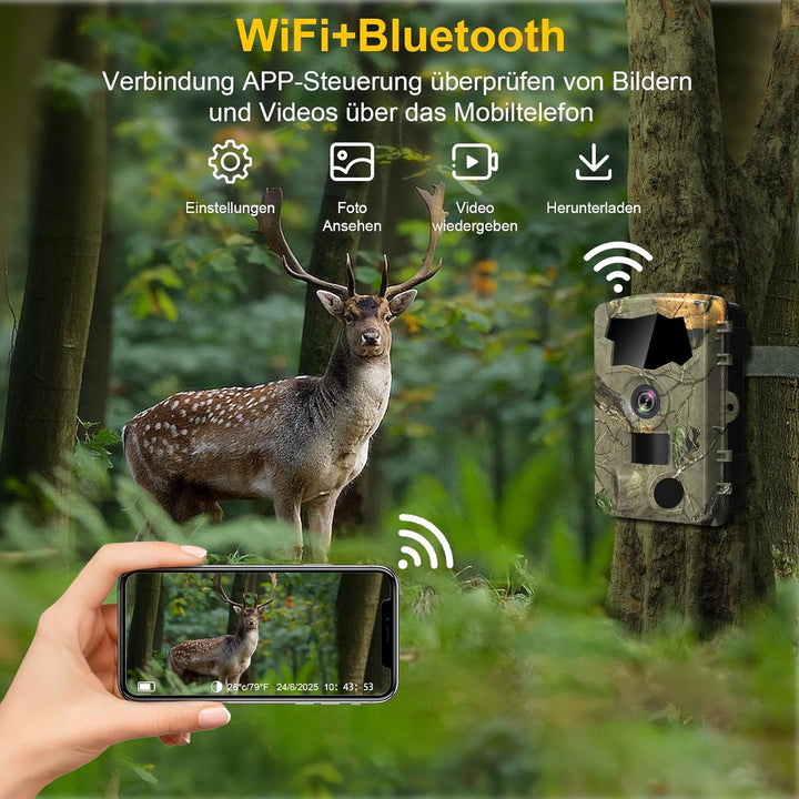 5K Wildkamera WLAN, 64MP Full HD Wildkamera mit Handyübertragung App, Infrarot Wildtierkamera mit 64