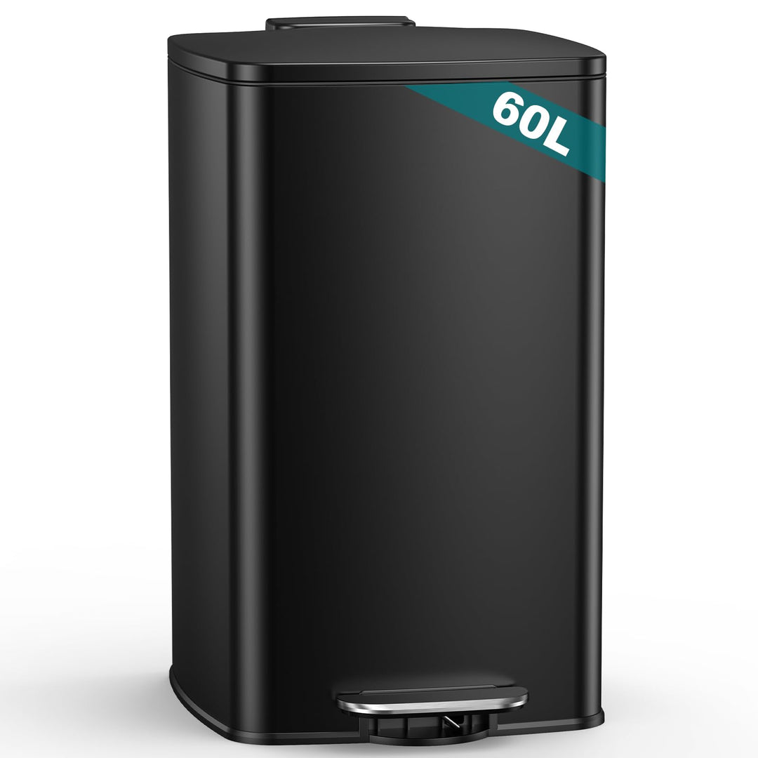 lovewind Mülleimer Küche 60L, Edelstahl Tretmülleimer mit Soft-Close Deckel, Herausnehmbarer Innenei