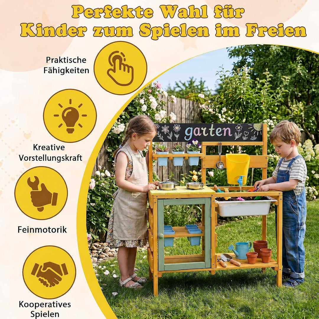 COSTWAY Matschküche Kinder Outdoor, Spielküche mit Wassertank &amp; Wasserhahn