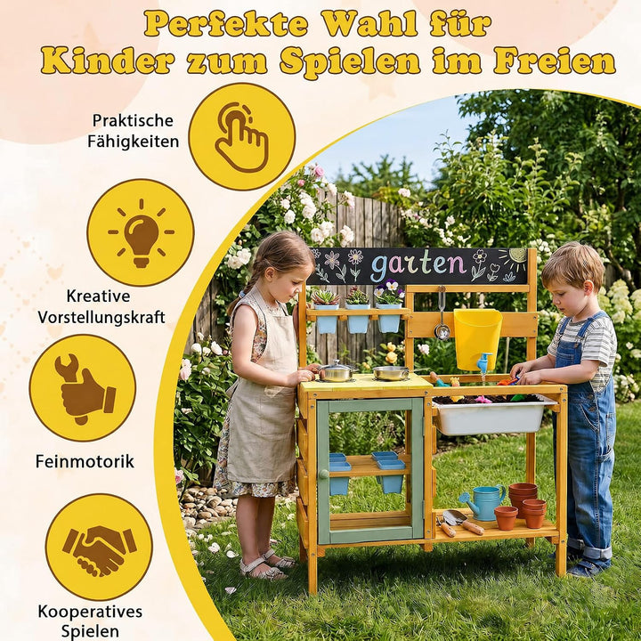 COSTWAY Matschküche Kinder Outdoor, Spielküche mit Wassertank &amp; Wasserhahn