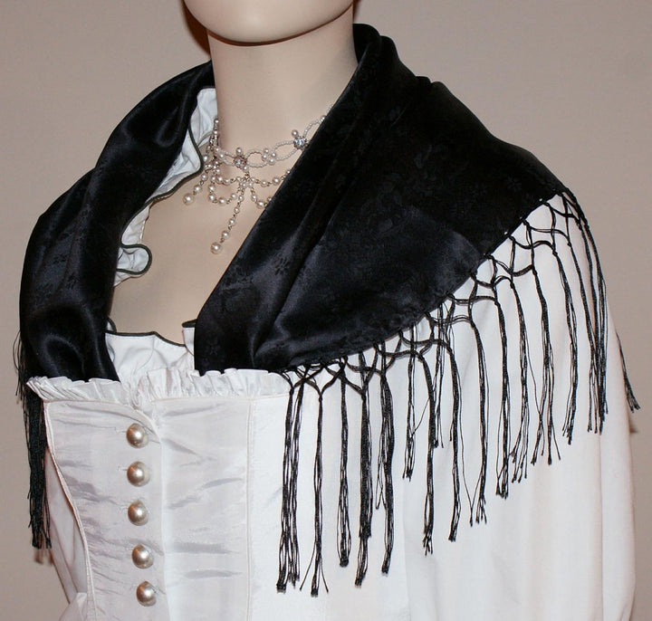 Seidentuch Tuch schwarz Dirndl-Trachtentuch 75x75cm Dirndltuch Seide Fransentuch für Tracht Trachten