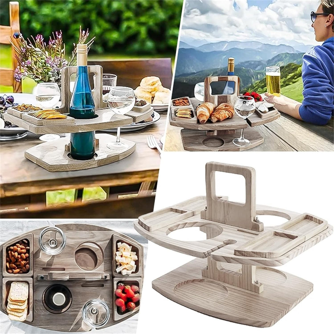 Picknick Weintisch, Klappbarer Picknicktisch mit Rotweinglashalter, Hölzerner Mini Snack Tablett, Tr