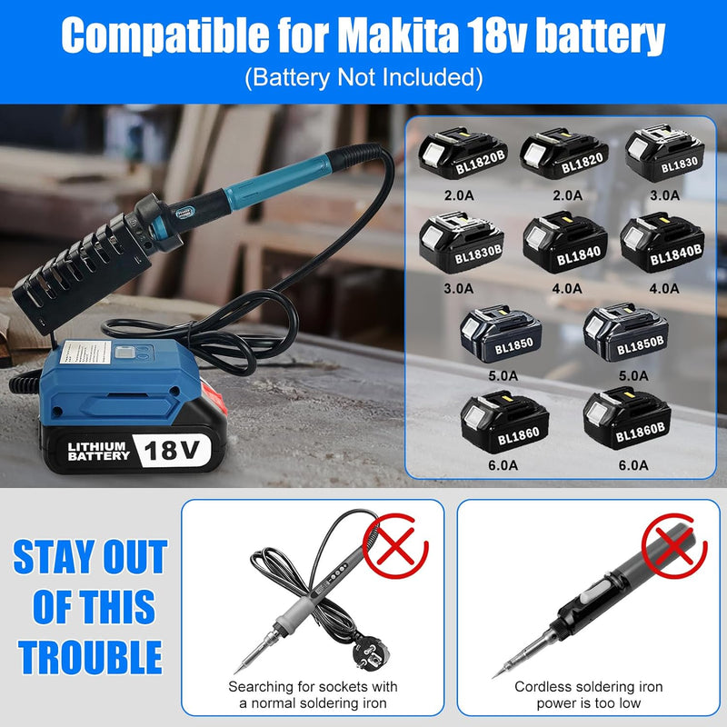 Akku Lötkolben Set, Cordless Tragbar Lötkolben Kompatibel mit Makita 18V, Lötkolben Einstellbare Tem