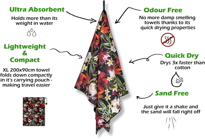 Ed Hicks Mikrofaser Strandtuch – extra gross XXL 200 x 90 cm – Bade, Urlaubs und Reisehandtücher –sa