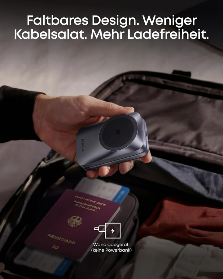 Anker Prime 3-in-1 Ladestation, AirCool kabelloses Ladegerät, 25W Qi2.2-Zertifiziert, kompakt & falt