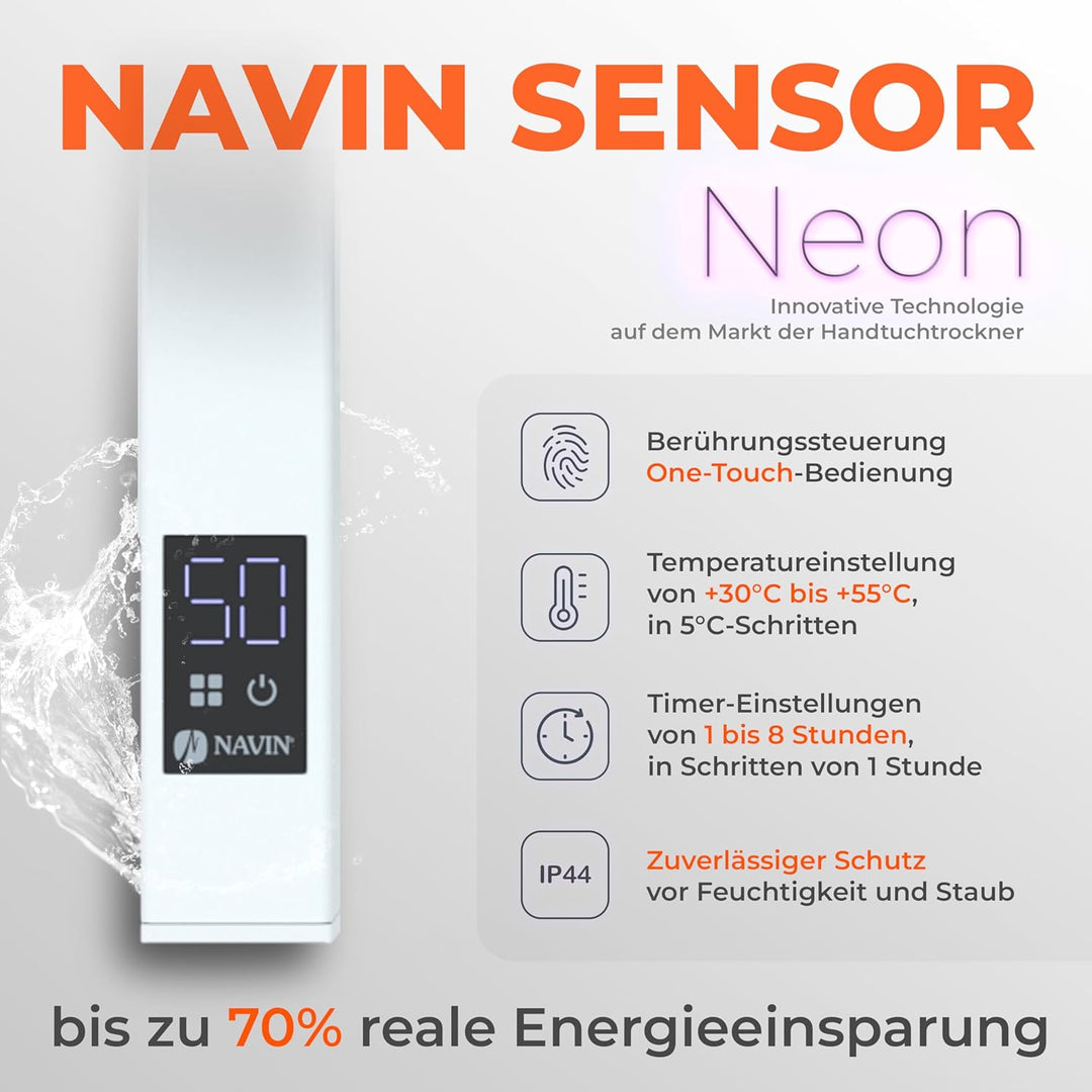NAVIN Elektrischer Handtuchtrockner Silouette Quadro 90x1200 mit Sensorsteuerung - Weiss aus hochwer