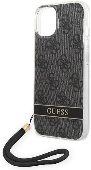 GUESS GUOHCP14SH4STK Hülle für iPhone 14 6,1" schwarz/Black hardcase 4G Print Strap