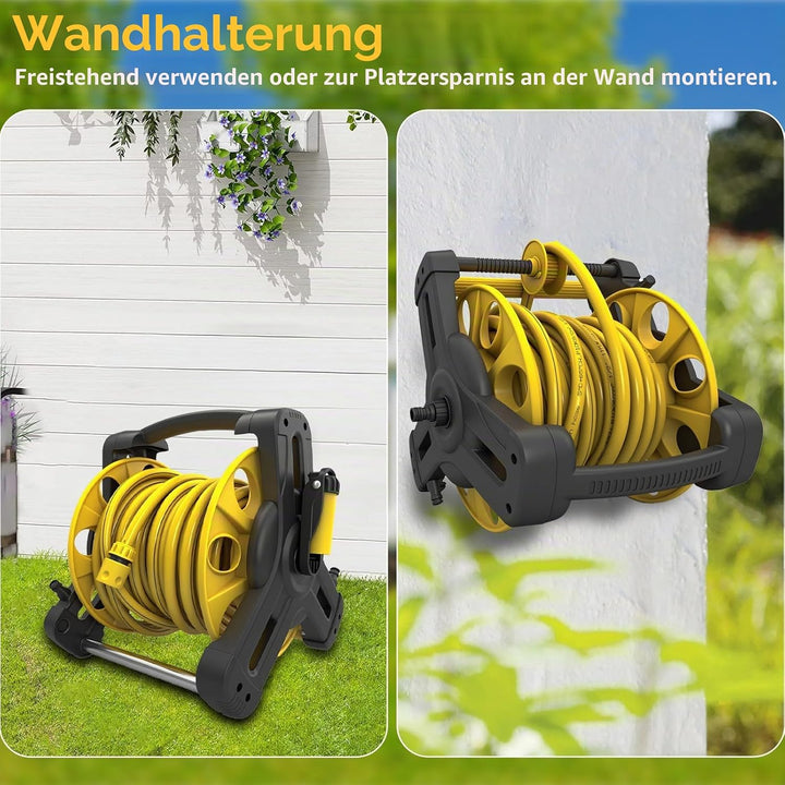 Schlauchkasten, Gartenschlauchkasten mit Gartenschlauch, 15m/25m Schwerlast-Schlauchrollwagen, 10 Sp