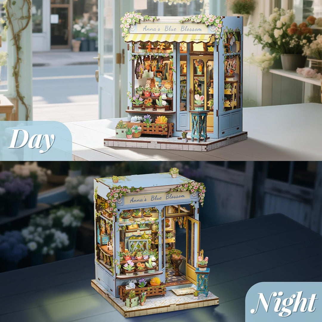 DIY Miniatur Haus Bausatz für Erwachsene,Puppenhaus Gewächshaus mit LED Licht,3D Puzzle Buchstütze a