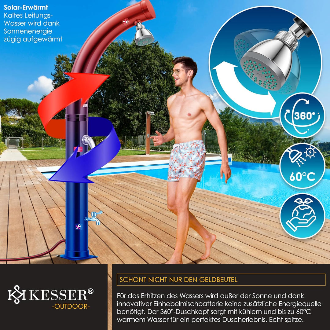 KESSER® Solar Gartendusche Solardusche Bogen Inkl. Schutzhaube warmes Wasser | 20 Liter | max. 60°C