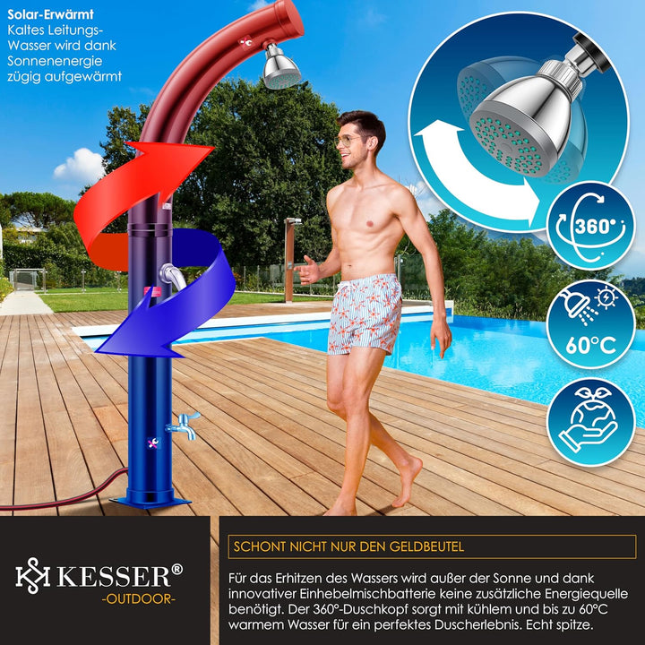 KESSER® Solar Gartendusche Solardusche Bogen Inkl. Schutzhaube warmes Wasser | 20 Liter | max. 60°C