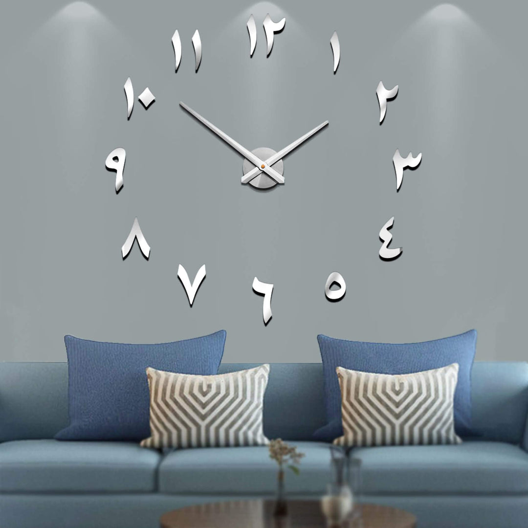Mintime Mute DIY rahmenlose grosse Wanduhr arabische Ziffern 3D Spiegel Aufkleber Home Office Dekora