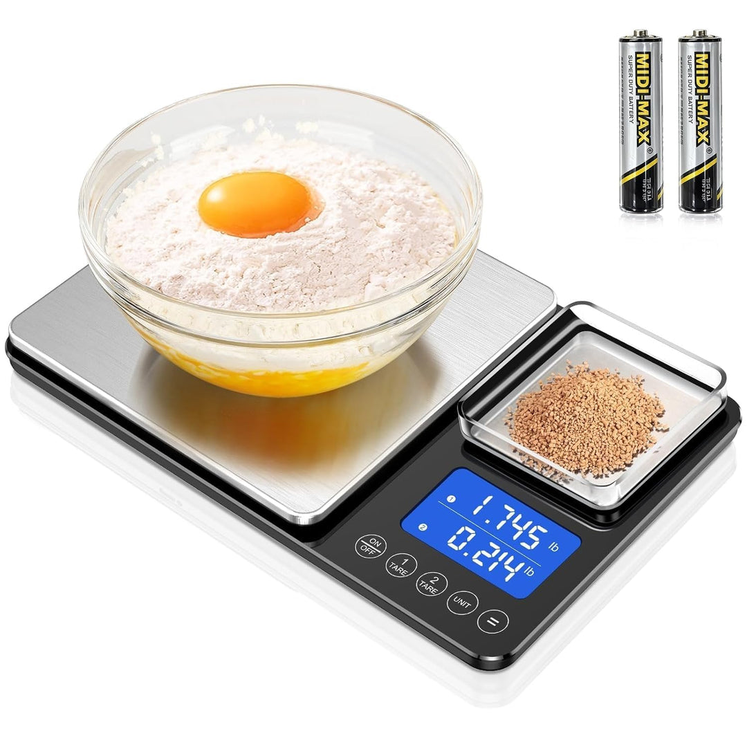 Küchenwaage Digital,Digitale KüChen mit 2 Plattformen 15kg/1g & 500g/0.01g Feinwaage mit 7/6 Einheit