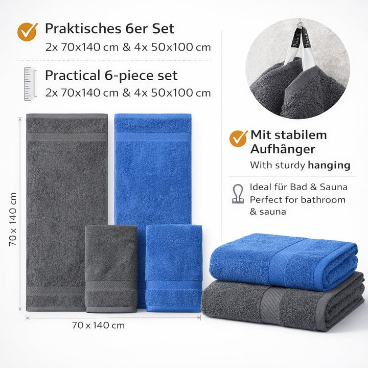 Betz Palermo Handtuch-Set – 6er Handtücher-Set - 2X Liegetücher - 4X Handtücher - 50x100 cm - anthra