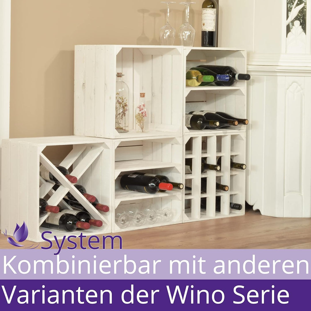 3 Set Weinregal Wino aus Holz - Weiss 2x Regal Holzkiste 3 2x Weiss Regal, 3 2x Weiss Regal