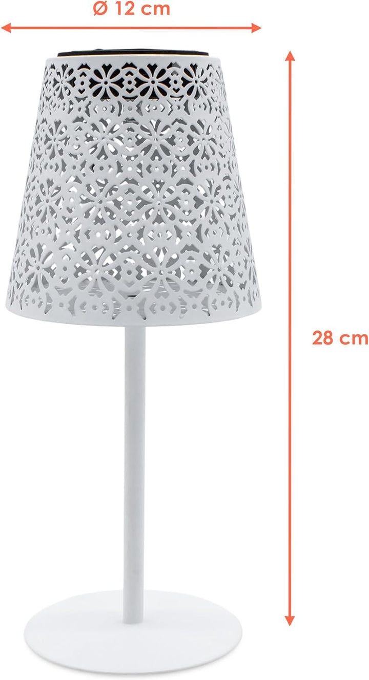 Solar Retro Tischleuchte aus Metall in weiss - 28 x 12 cm - Vintage Garten Tischlampe warm weiss - D