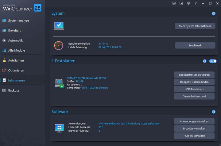 WinOptimizer 27 - 3 USER Lizenz - Tuning für Windows 11 10 7 - unbegrenzte Laufzeit - Sicher, Sauber