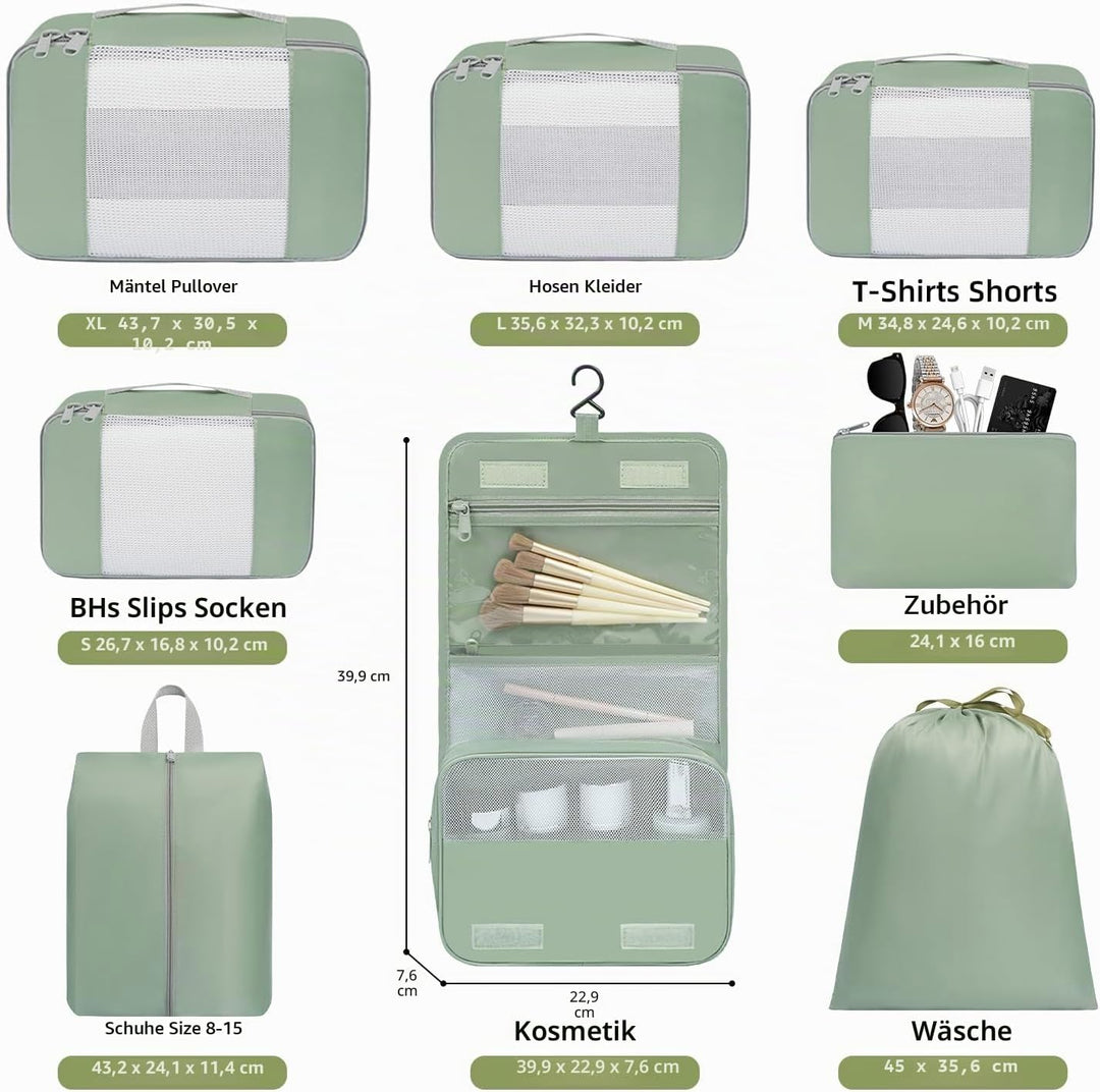 BAGAIL 8er-Set Packwürfel in verschiedenen Grössen Packorganizer für Reisezubehör Handgepäckkoffer –