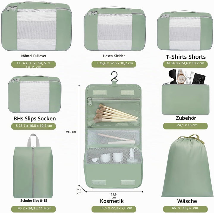 BAGAIL 8er-Set Packwürfel in verschiedenen Grössen Packorganizer für Reisezubehör Handgepäckkoffer –