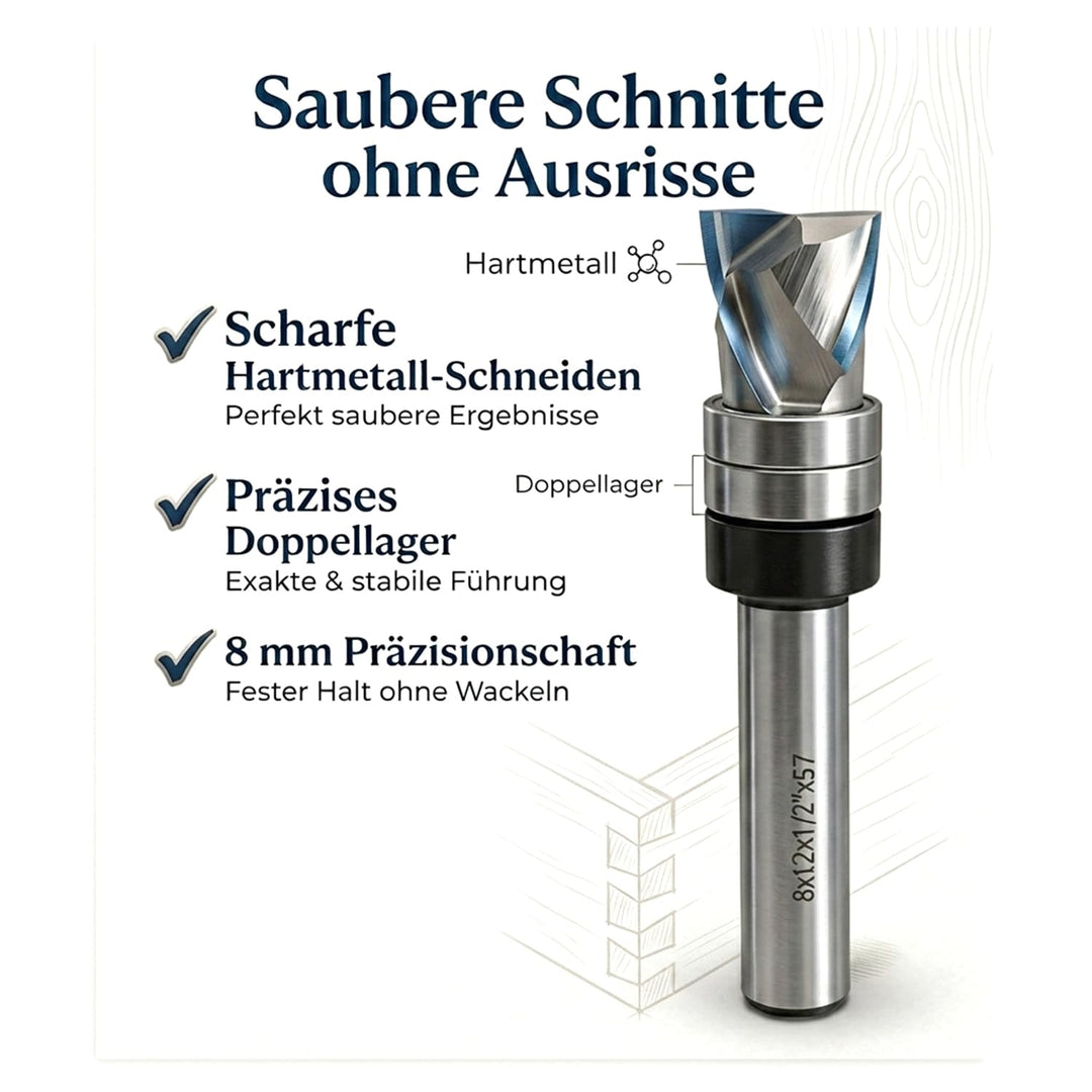 GLRYD Spiralfräser Bündigfräser 8mm Schaft, 12.7mm Schnittlänge, D=12mm, VHM Kompression Spiralnutfr